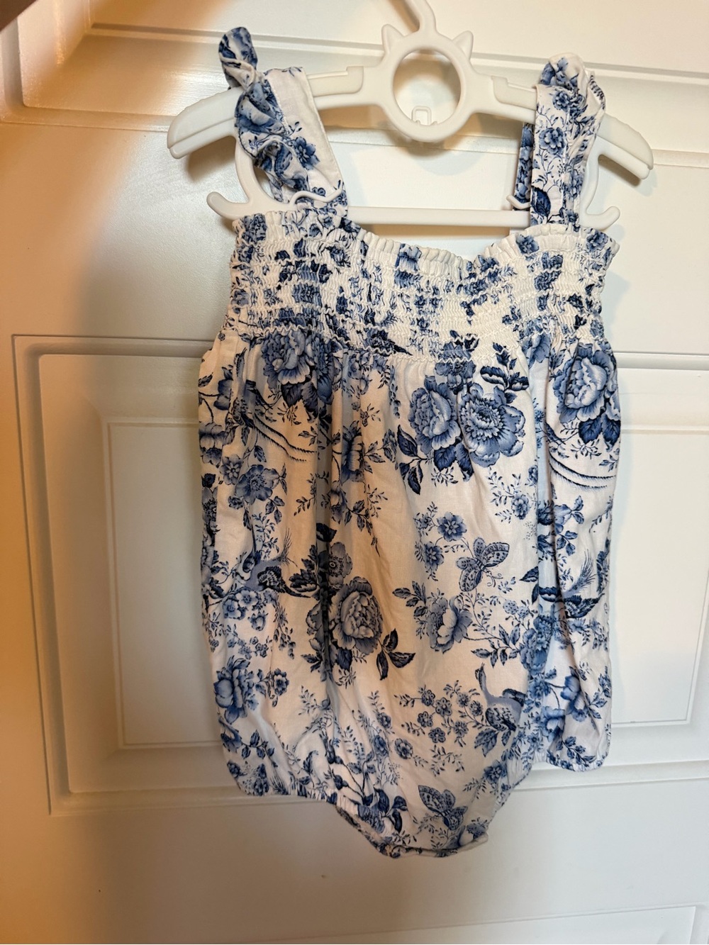 Ralph Lauren White & Blue Smocked Bubble Romper - 24M